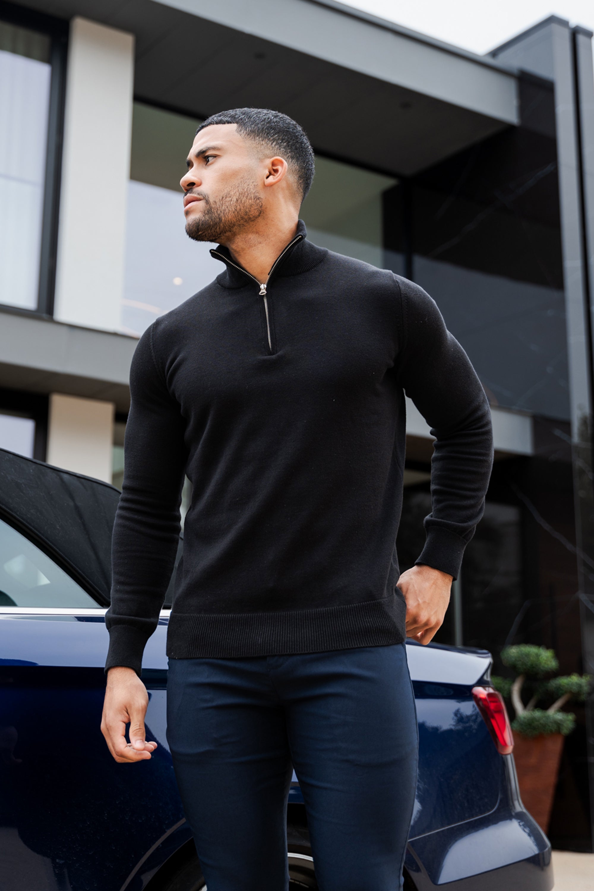 THE SANTONI - HALF ZIP SWEATER - BLACK - ICON. AMSTERDAM