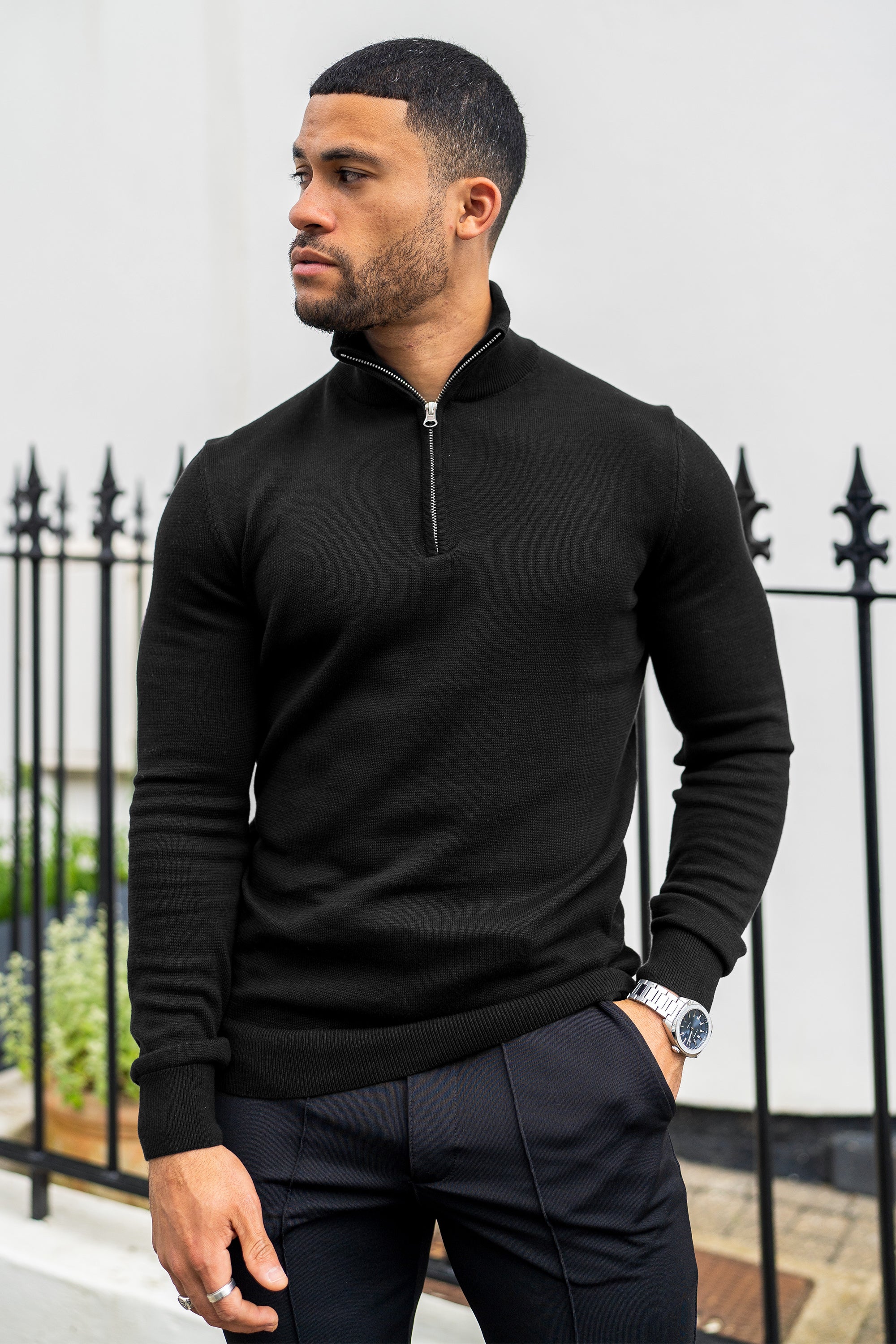 THE SANTONI - HALF ZIP SWEATER - BLACK - ICON. AMSTERDAM