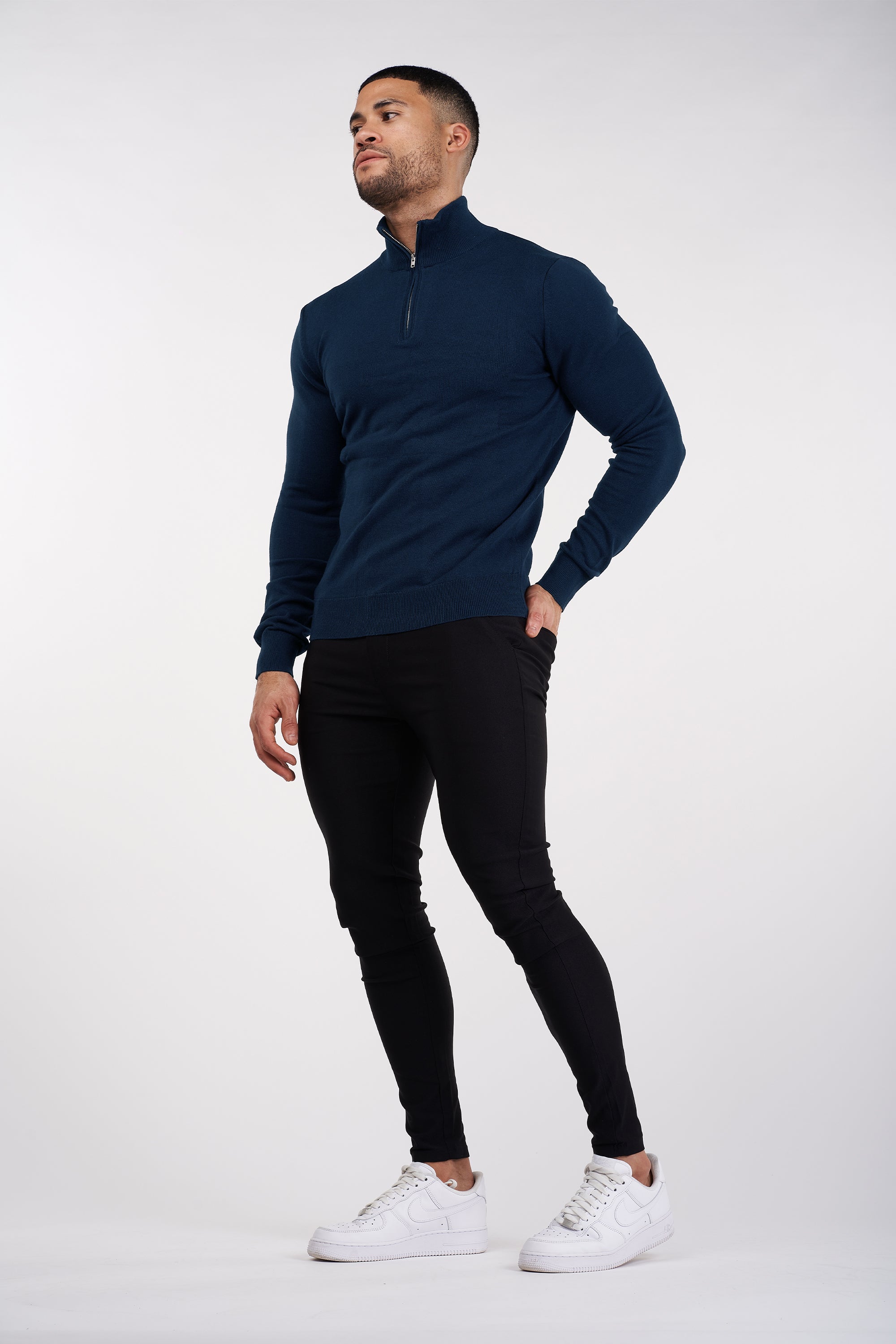 THE SANTONI - HALF ZIP SWEATER - BLUE - ICON. AMSTERDAM