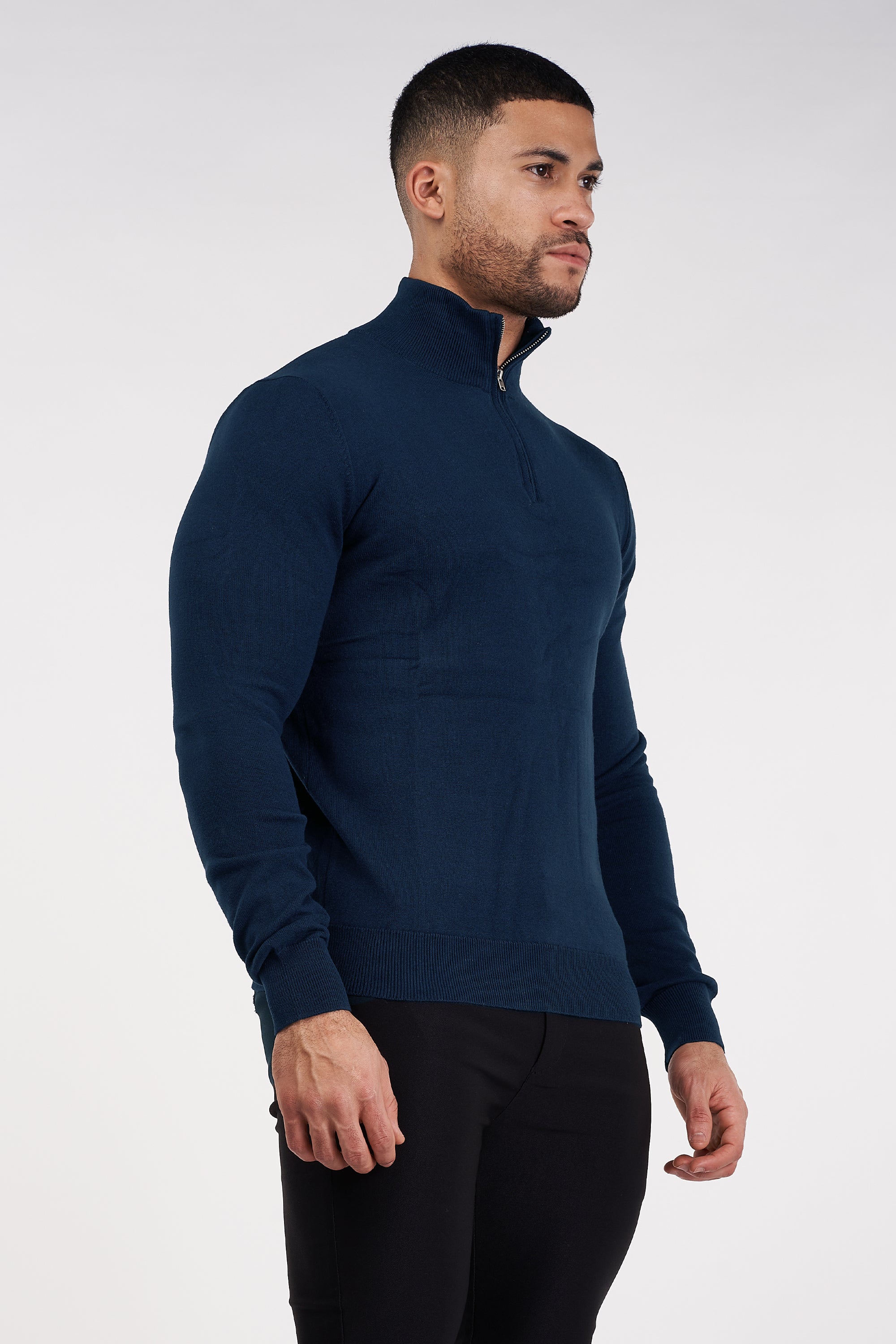 THE SANTONI - HALF ZIP SWEATER - BLUE - ICON. AMSTERDAM