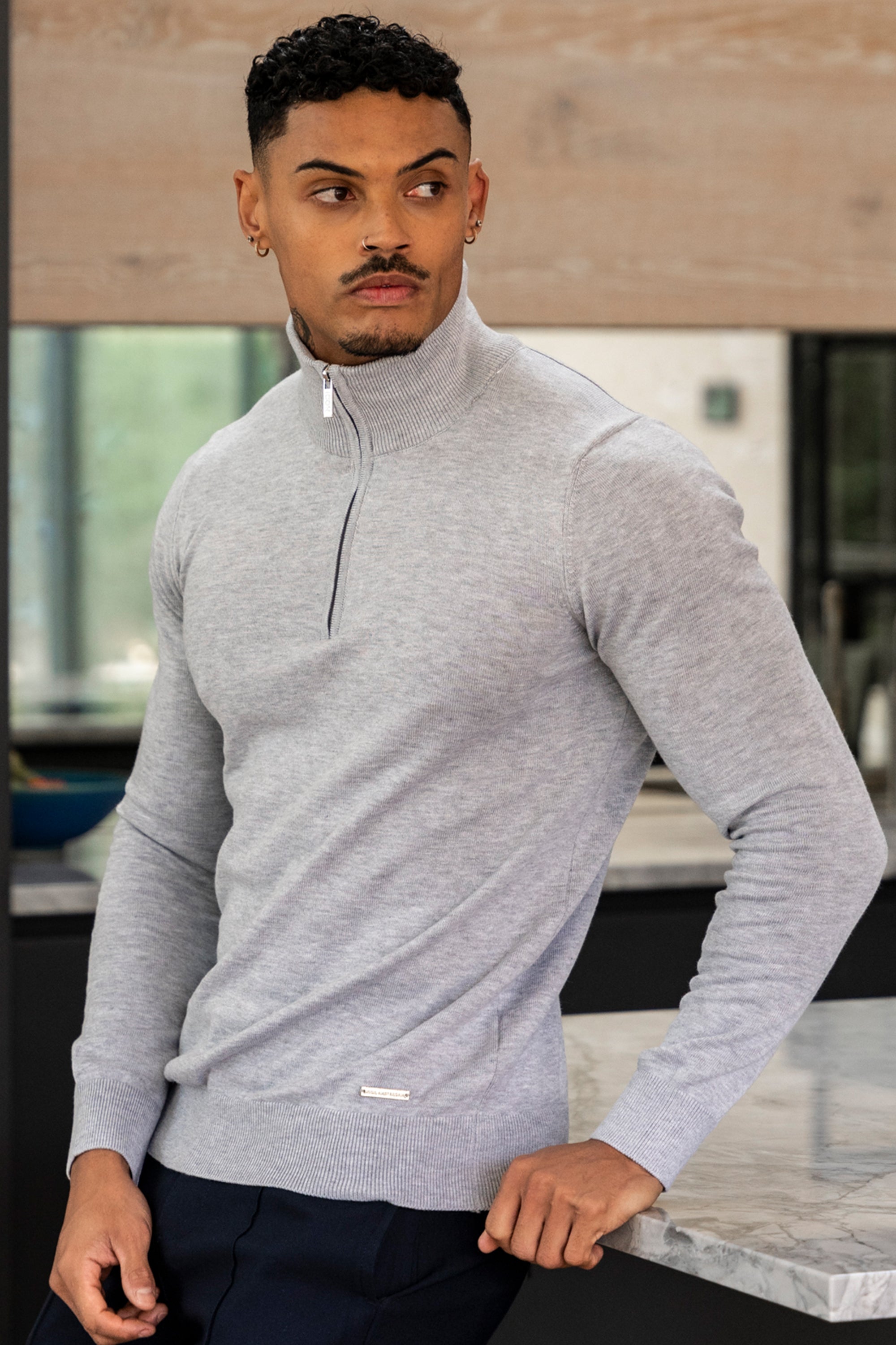 THE SANTONI - HALF ZIP SWEATER - GREY - ICON. AMSTERDAM