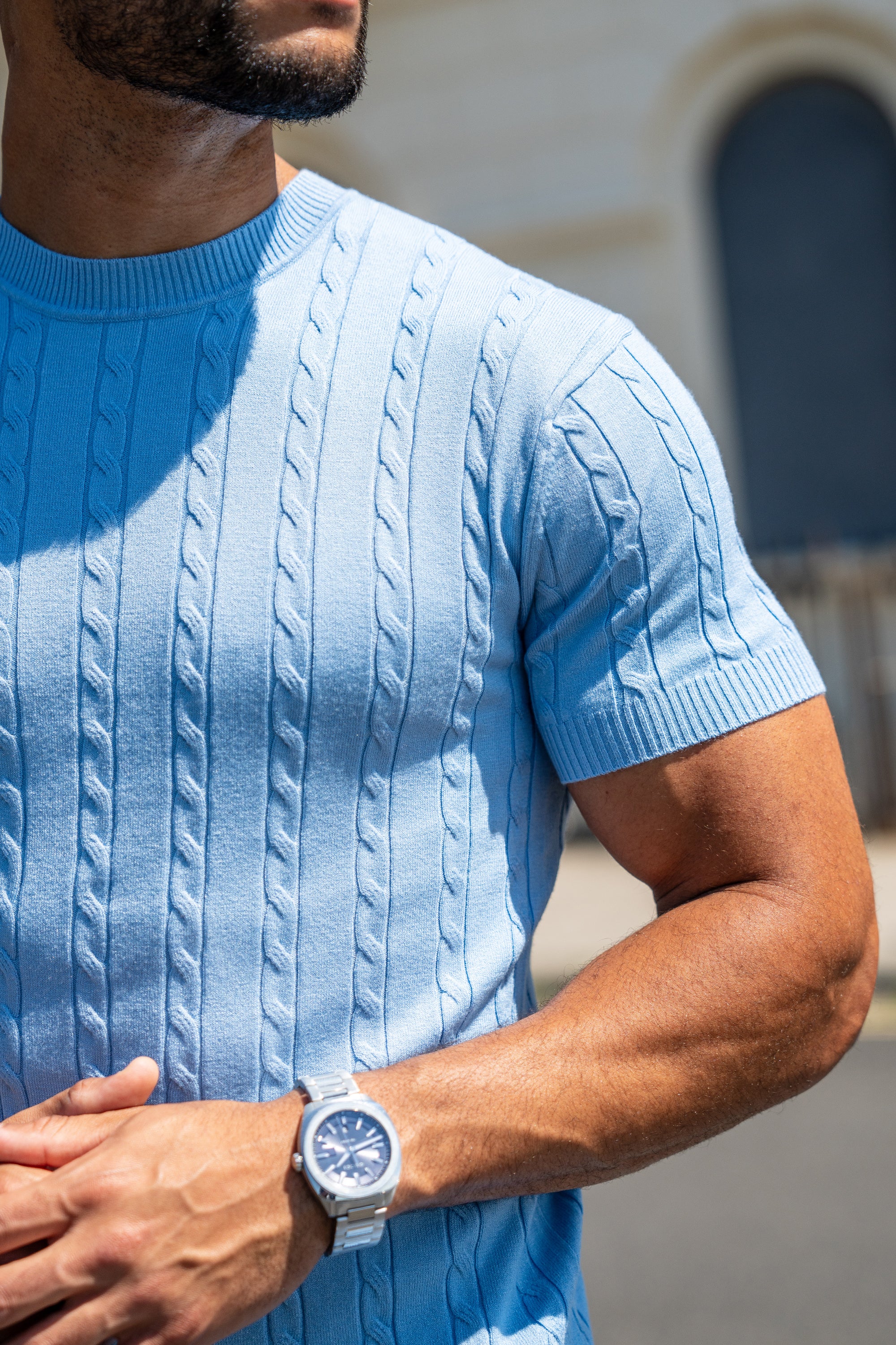 THE CABLE SHORT SLEEVE T-SHIRT - LIGHT BLUE