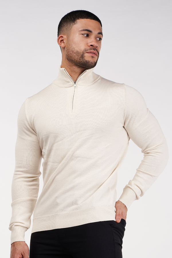 THE SANTONI - HALF ZIP SWEATER - BEIGE - ICON. AMSTERDAM