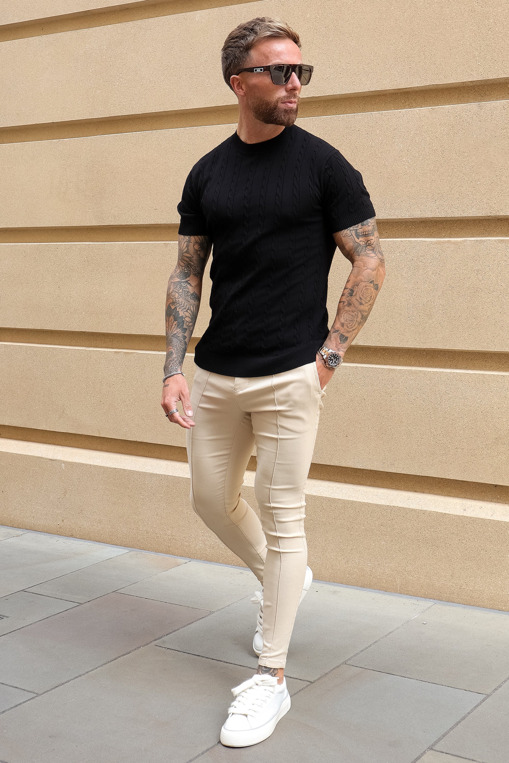 THE CABLE SHORT SLEEVE T-SHIRT - BLACK