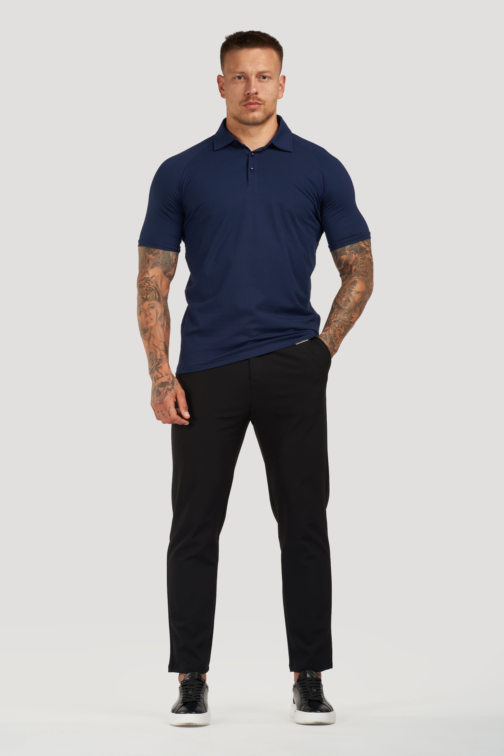 THE MUSCLE BUTTON POLO - DARK BLUE