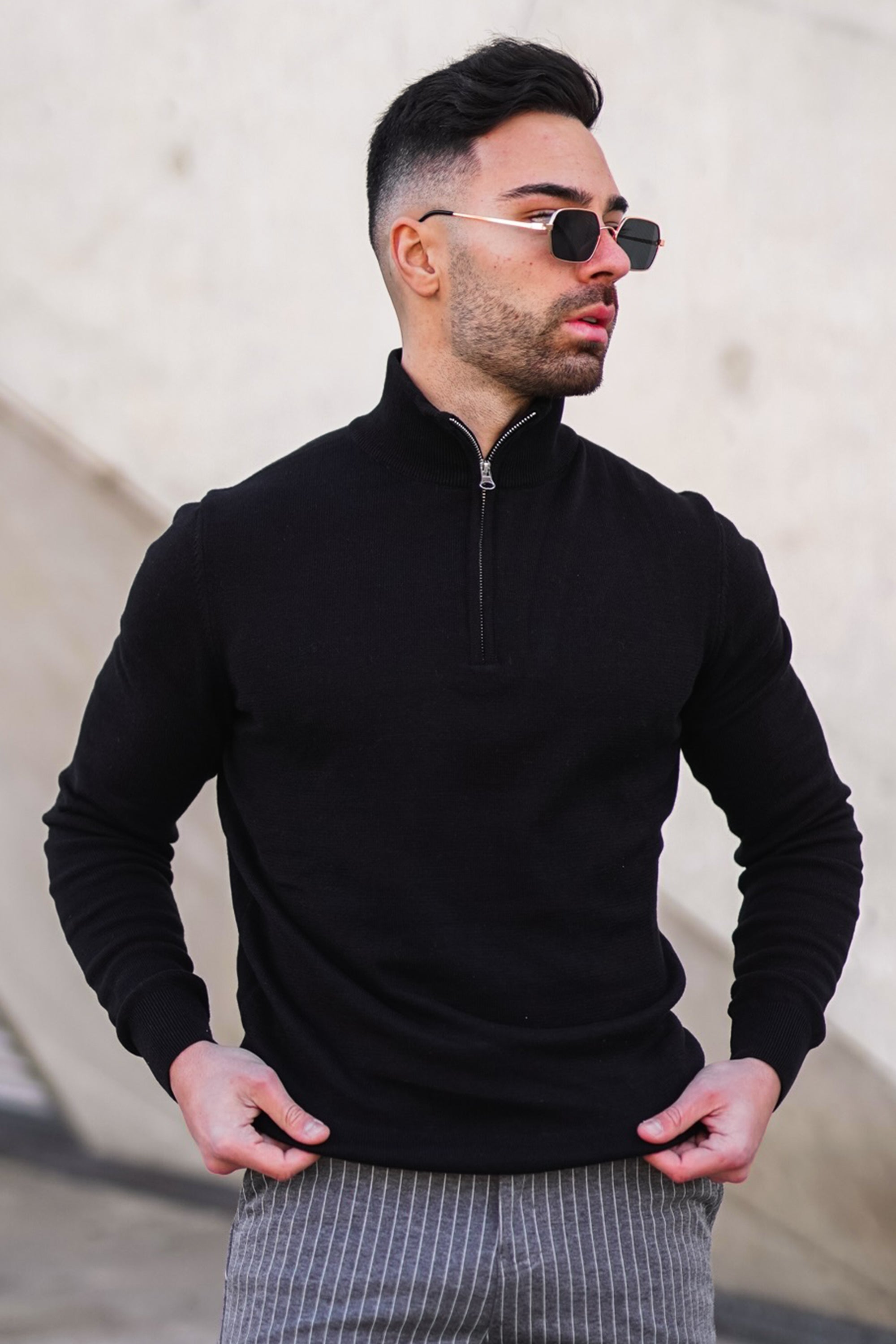 THE SANTONI - HALFZIP SWEATER - BLACK - ICON. AMSTERDAM